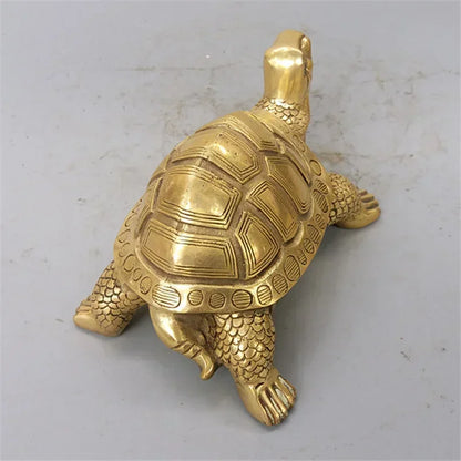 Pure copper tortoise statue with gold finish and detailed shell for home or desk decor on Tampa Home & Garden Store