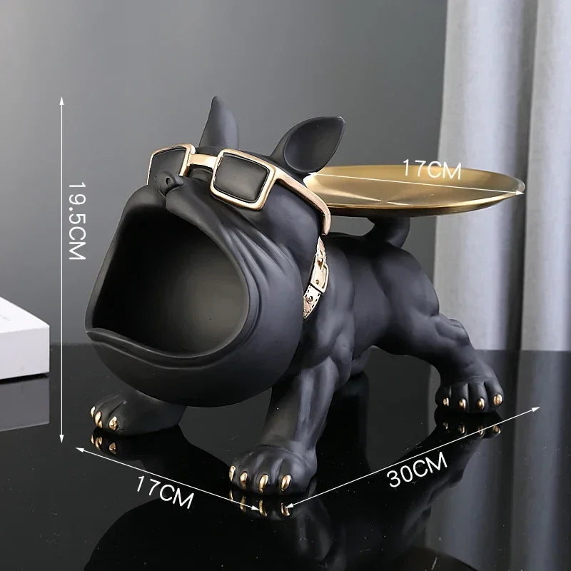 Bulldog figurine with gold back tray key storage box, black resin decor sculpture Perfecsy on Tampa Home & Garden Store