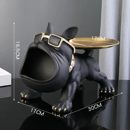Bulldog figurine with gold back tray key storage box, black resin decor sculpture Perfecsy on Tampa Home & Garden Store