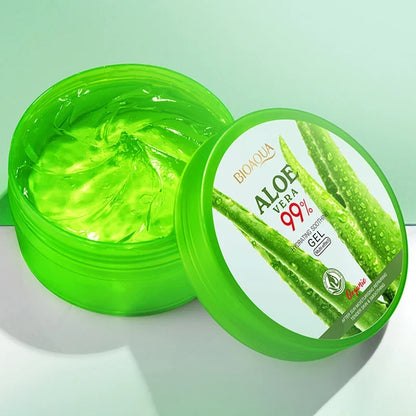 BioAQUA Aloe Vera Gel 99% in a neon-green jar, 300 g, hydrating soothing facial gel on Tampa Home & Garden Store