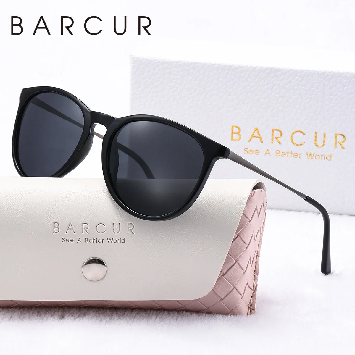 BARCUR sunglasses cat-eye black frame with dark polarized UV400 gradient lenses on Tampa Home & Garden Store