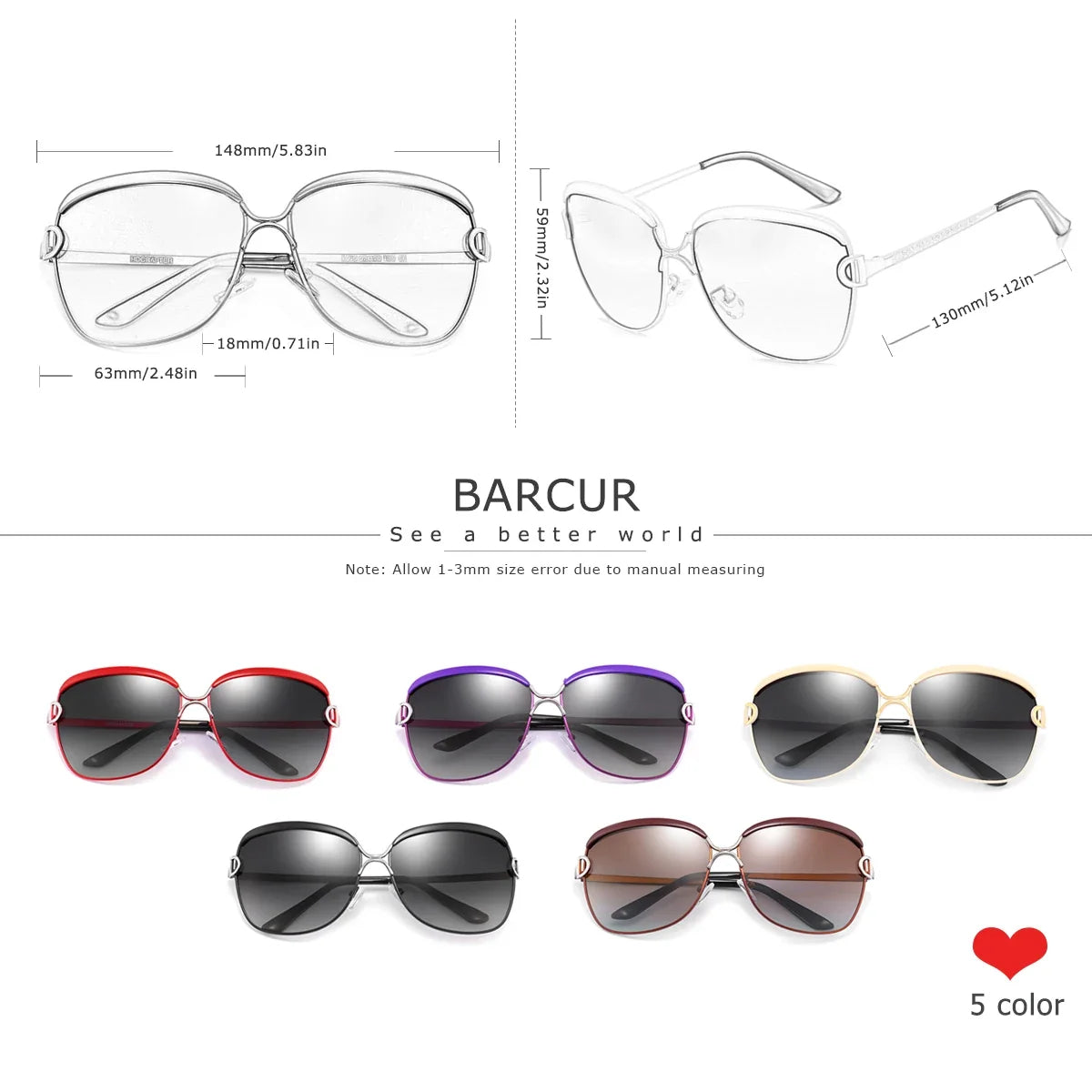 BARCUR sunglasses by Stevvex with polarized square metal frames UV400, 5 color options on Tampa Home & Garden Store