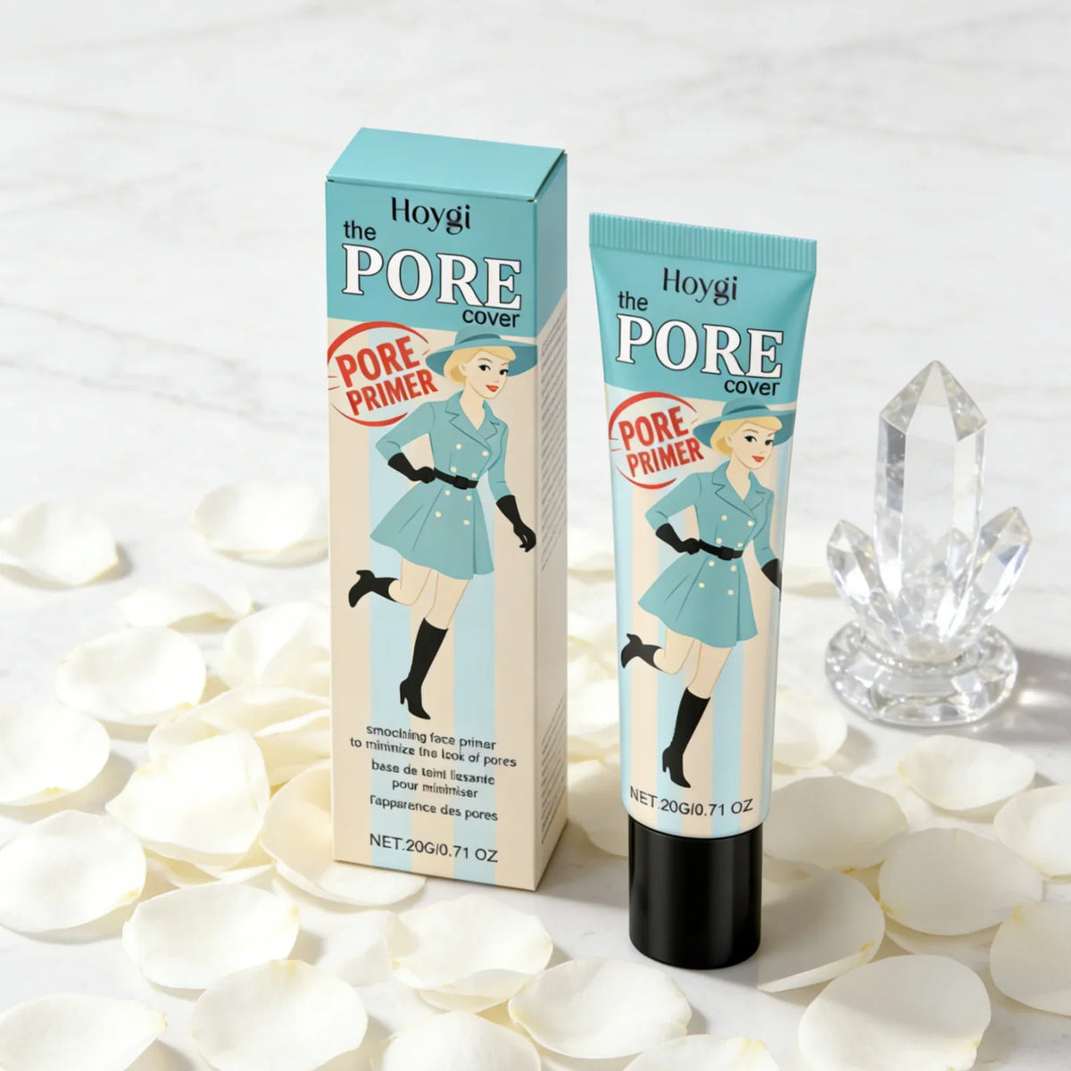 Hoygi Pore Primer box and tube with retro illustration turquoise packaging Silcy Skin on Tampa Home & Garden Store