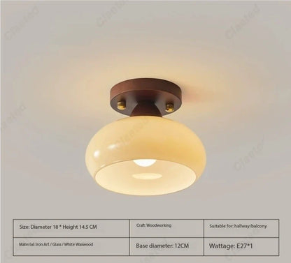 New Japanese LED cream wind glass ceiling lamp by Perfecsy with cream glass shade and wooden mount on Tampa Home & Garden Store