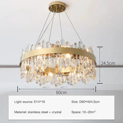 DecorBites Luxe Crystal Chandelier LED pendant gold finish with crystal prisms, 60 cm dia on Tampa Home & Garden Store