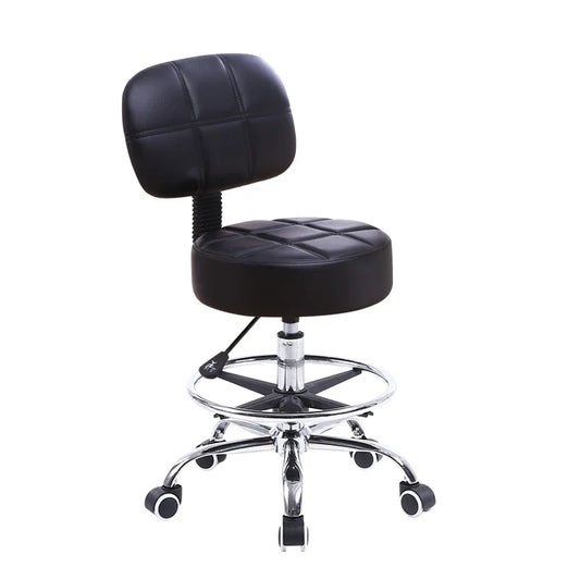 Swivel Rolling Stool PU Leather Height Adjustable Drafting Task Chair with Back - Tampa Home & Garden Store