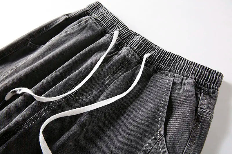 Men's black denim baggy jeans with white drawstrings and elastic waistband by UpTrend Deals on Tampa Home & Garden Store