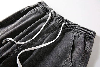 Men's black denim baggy jeans with white drawstrings and elastic waistband by UpTrend Deals on Tampa Home & Garden Store