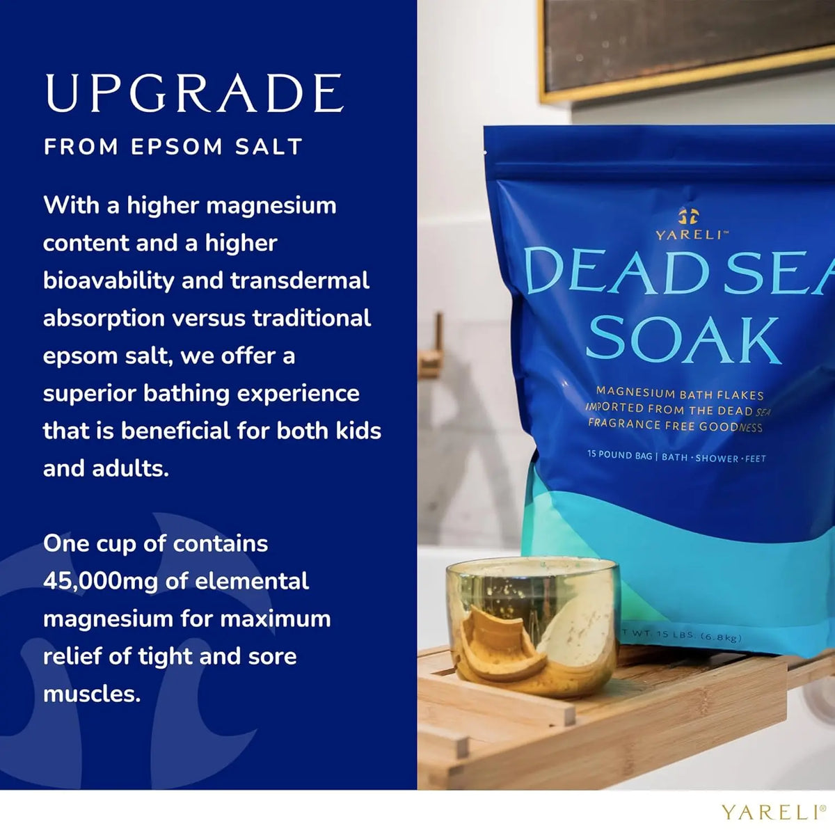 Silcy Skin magnesium flakes Dead Sea bath & foot soak 15 lb bag with blue packaging on shelf on Tampa Home & Garden Store