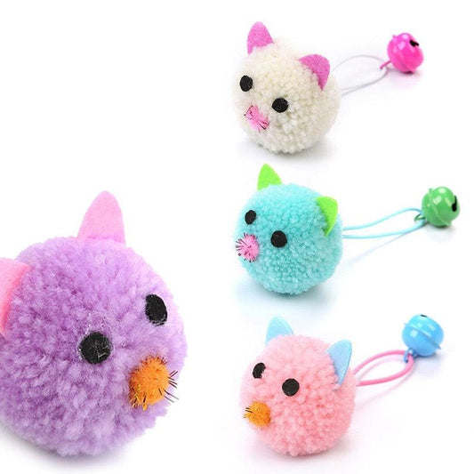 4pcs Stevvex plush mouse cat toys with bells in purple, pink, teal and cream with rope on Tampa Home & Garden Store