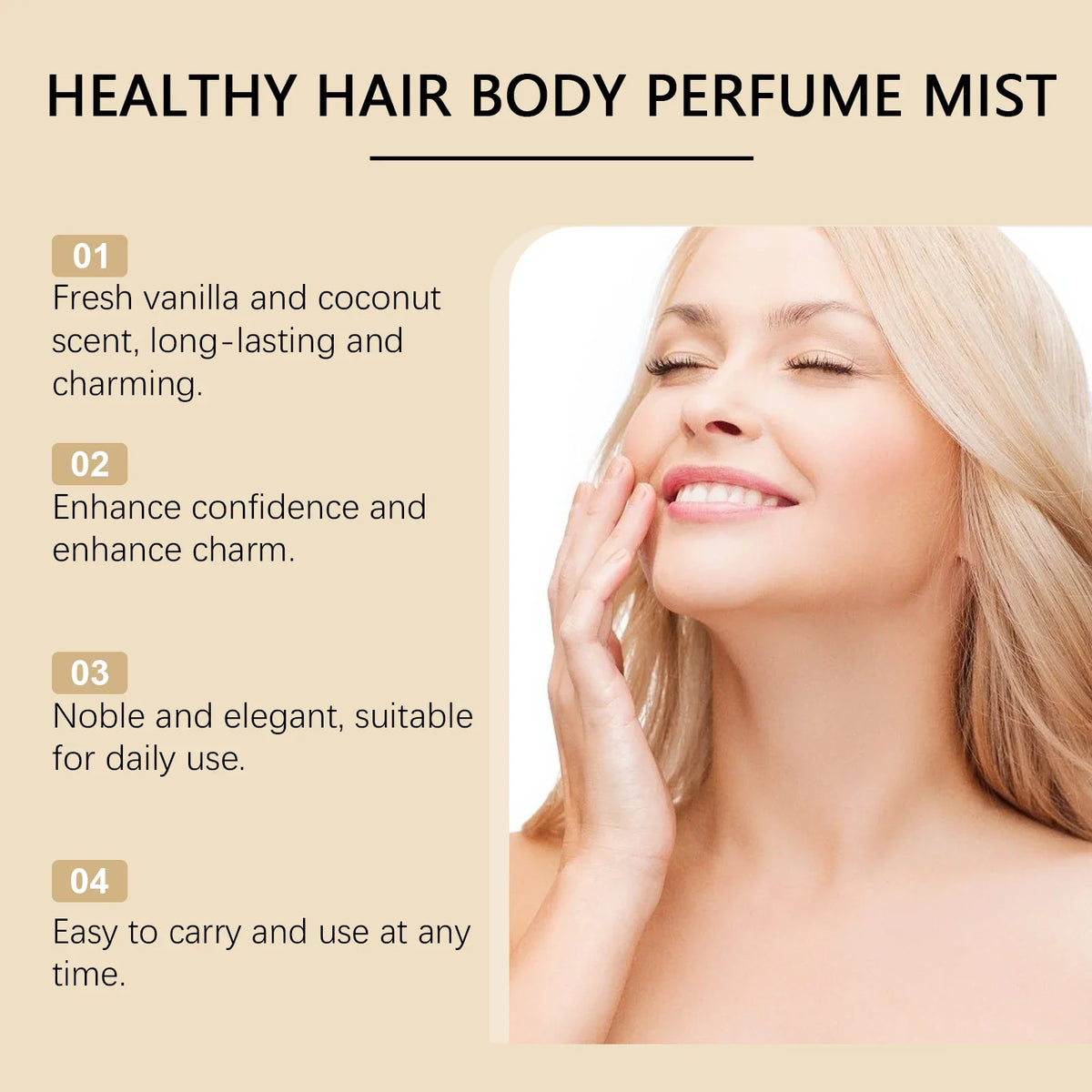 Silcy Skin Vanilla Coconut Body Hair Mist travel-size spray shown applying fragrance on Tampa Home & Garden Store