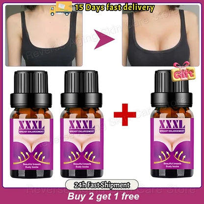 Breast Enlargement XXXL essential oil set by Silcy Skin 3 purple bottles before after bust on Tampa Home & Garden Store