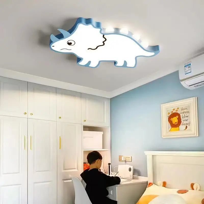 DecorBites ceiling lamp for kids room white dinosaur with blue trim full-spectrum LED lighting on Tampa Home & Garden Store