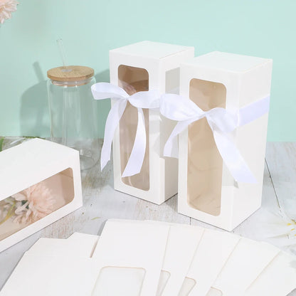 10pc white glass display gift boxes with clear windows and white satin ribbons on Tampa Home & Garden Store