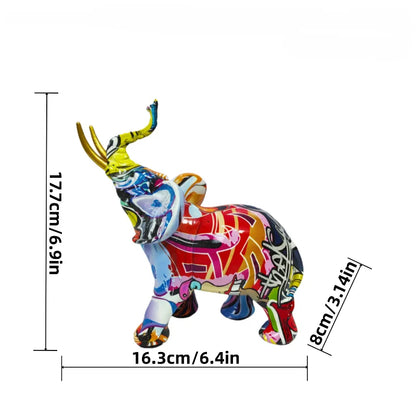 Perfecsy elephant sculpture graffiti resin decor figurine, colorful Nordic art statue for home on Tampa Home & Garden Store