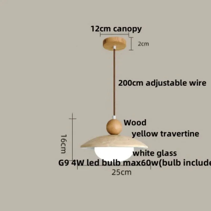 DecorBites LED pendant lamp yellow travertine wood with white glass shade adjustable 200cm cord on Tampa Home & Garden Store