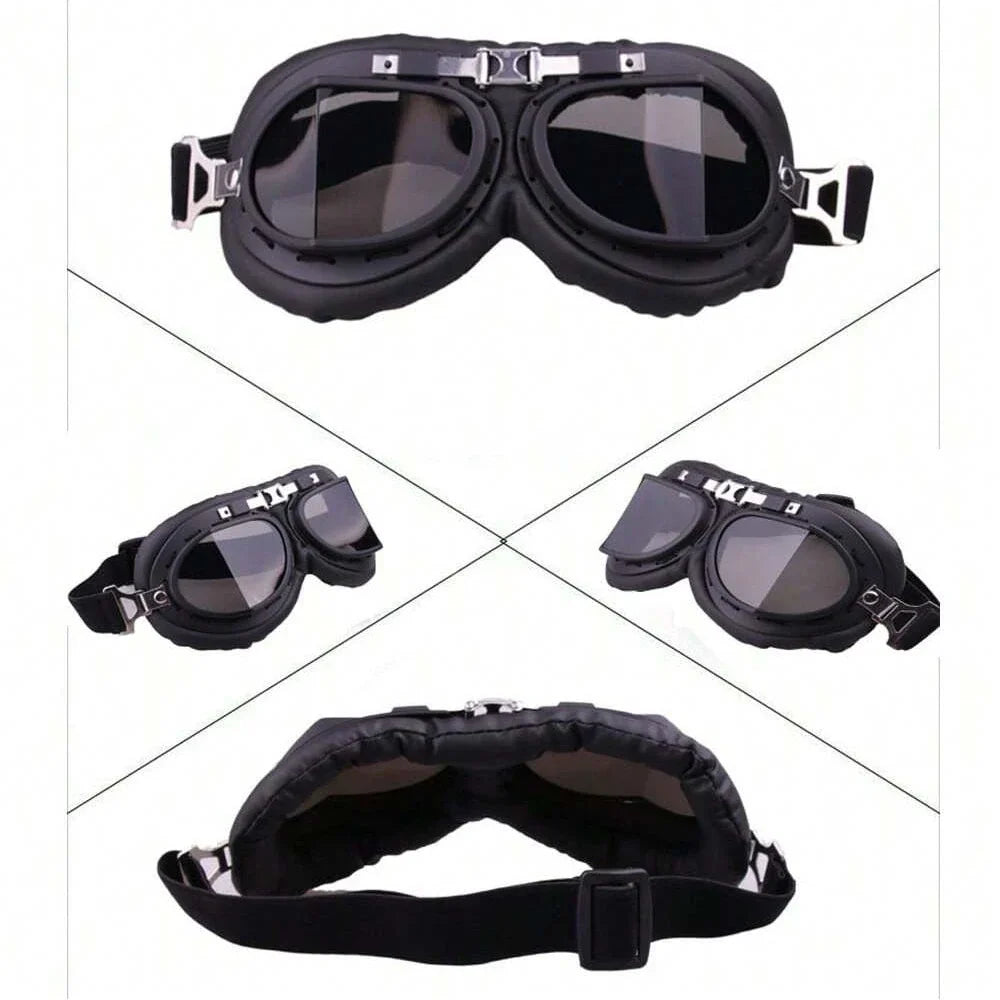 Motorcycle Goggles BikerZoneZ, black leather padding, dark lenses, adjustable strap on Tampa Home & Garden Store