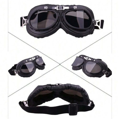 Motorcycle Goggles BikerZoneZ, black leather padding, dark lenses, adjustable strap on Tampa Home & Garden Store