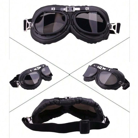Motorcycle Goggles BikerZoneZ, black leather padding, dark lenses, adjustable strap on Tampa Home & Garden Store
