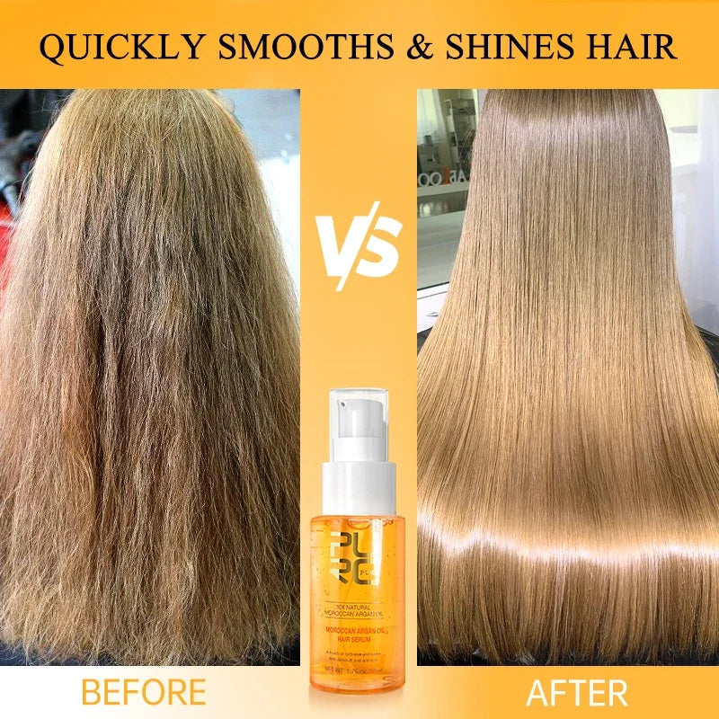 PURC Morocco Argan Oil Hair Serum by Silcy Skin, before & after smoothing hair 50ml bottle on Tampa Home & Garden Store