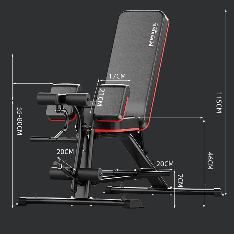 Multi-Function Weightlifting Bench - adjustable incline backrest, leg extension, black with red on Tampa Home & Garden Store