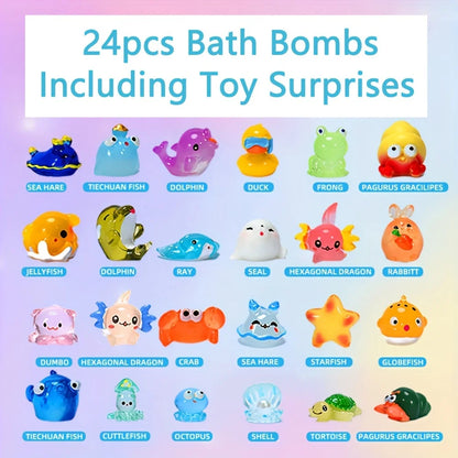 Bath bombs 24-pack with surprise inside, Silcy Skin kids fizzies in animal shapes on Tampa Home & Garden Store