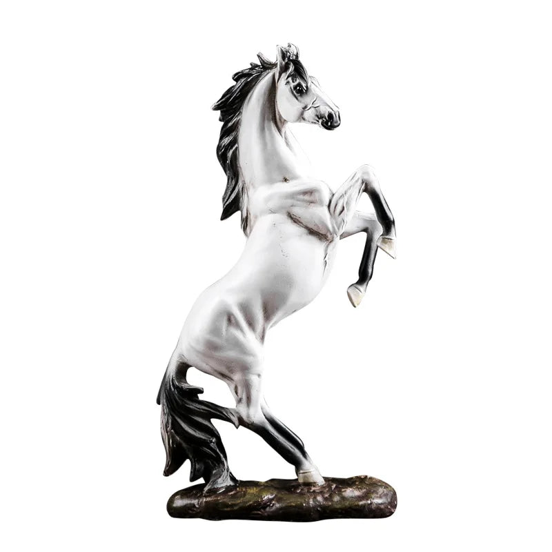 Resin European-style white horse sculpture rearing on a rocky base, desktop decor gift on Tampa Home & Garden Store