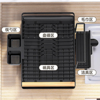 DecorBites kitchen sink dish drying rack with plate and bowl sections sponge holder in black plastic on Tampa Home & Garden Store