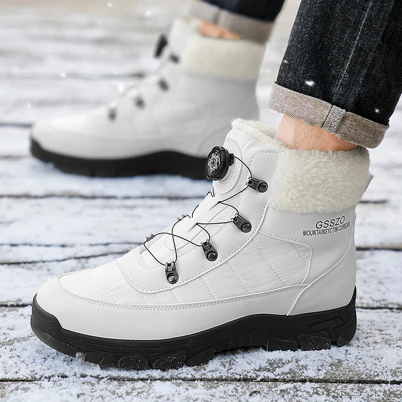 Men's Winter Snow Boots by UpTrend Deals, white with faux fur trim, rugged sole pair on Tampa Home & Garden Store