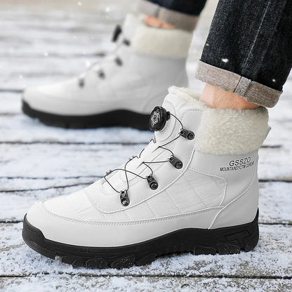 Men's Winter Snow Boots by UpTrend Deals, white with faux fur trim, rugged sole pair on Tampa Home & Garden Store