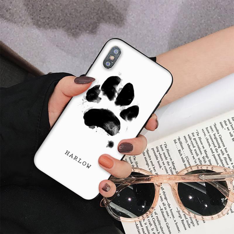 Dog paw print iPhone case white with black paw, HARLOW logo, Stevvex on Tampa Home & Garden Store