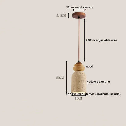 DecorBites™ LED Pendant Lamp Aluminum Hanging Fixture with travertine and wood canopy on Tampa Home & Garden Store