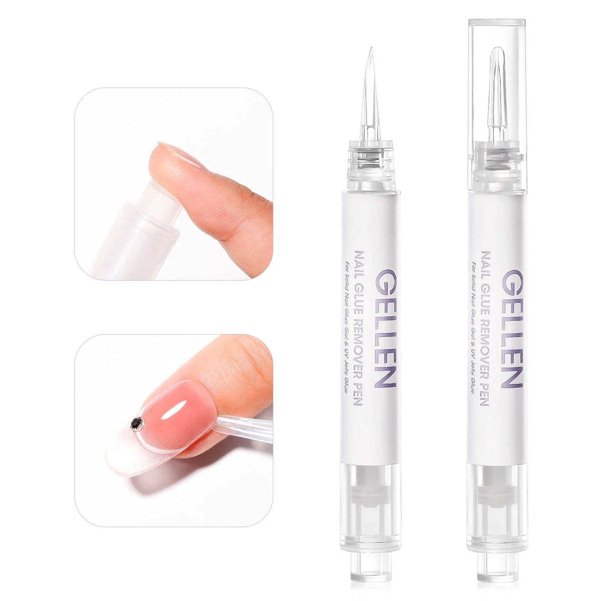 GELLEN Nail Glue Remover pens, white tubes with clear caps, purple logo Silcy Skin, 2-pack on Tampa Home & Garden Store