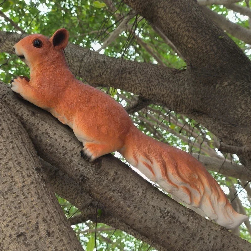 Perfecsy Squirrel Figurine hanging tree climber sculpture; orange resin garden statue hugger decor on Tampa Home & Garden Store