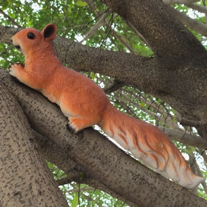 Perfecsy Squirrel Figurine hanging tree climber sculpture; orange resin garden statue hugger decor on Tampa Home & Garden Store