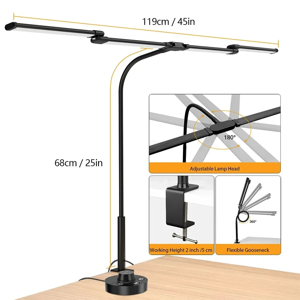 Perfecsy black Led Desk Lamp with Clamp, 24W, 45in bar, stepless dimming gooseneck on Tampa Home & Garden Store