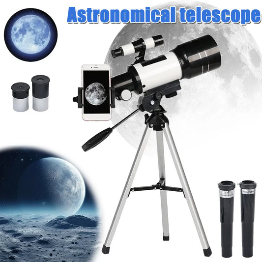 150X Astronomical Telescope 70mm Aperture Portable Refractor with Phone Adapter - Tampa Home & Garden Store