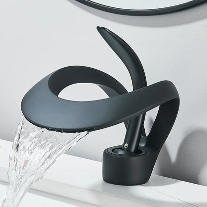 Solid brass waterfall basin faucet in matte black with single-handle lever Silcy Skin on Tampa Home & Garden Store