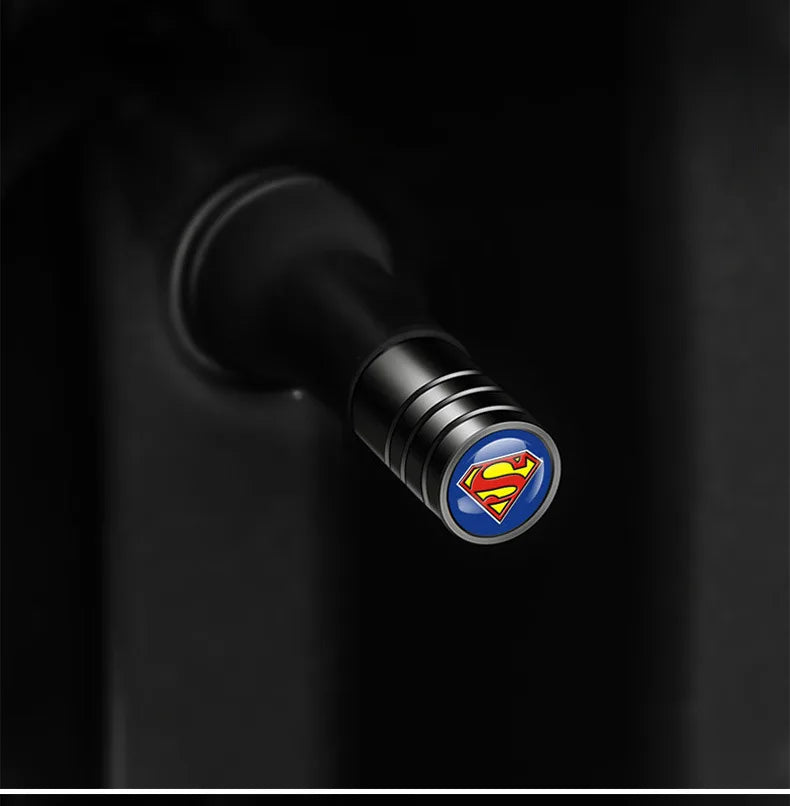 Aluminium valve stem cap with blue Superman emblem for vehicle tire accessories by BikerZoneZ on Tampa Home & Garden Store