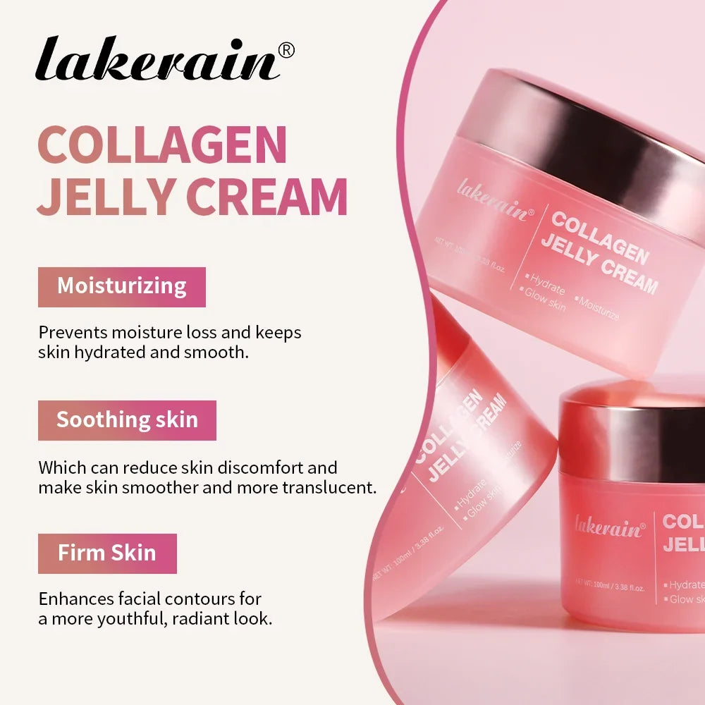 Collagen Jelly Cream jars pink, Lakerein branding, hydrating anti aging facial moisturizer on Tampa Home & Garden Store