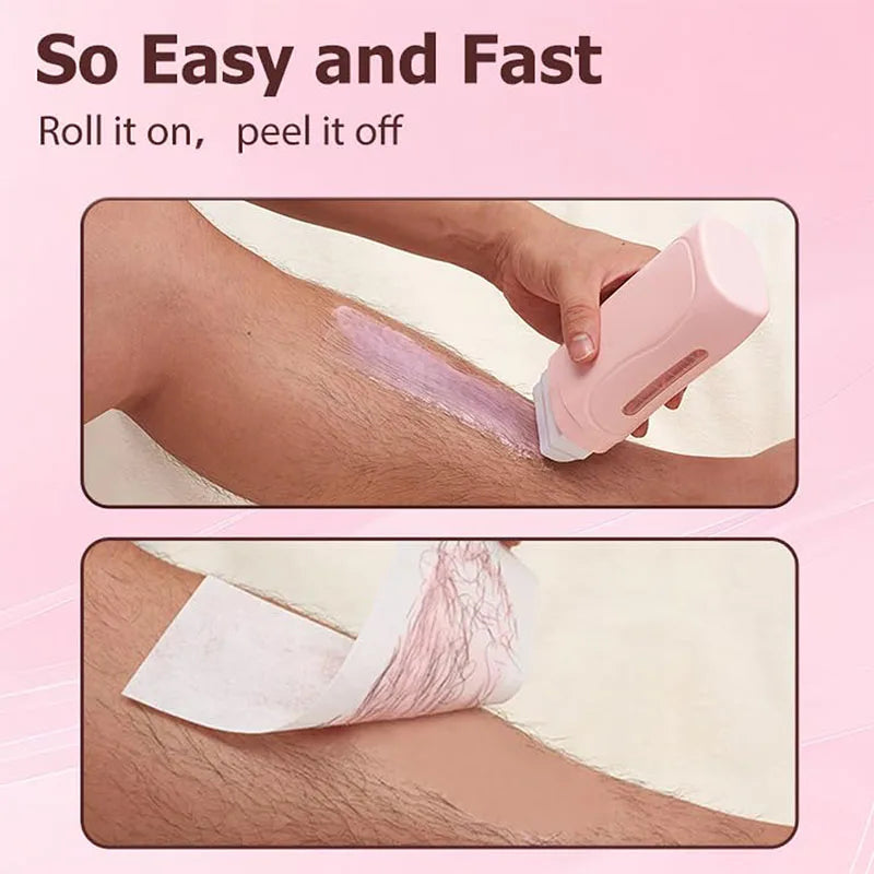 Roll On Waxing Kit Silcy Skin wax heater cartridges and strips shown applying wax on leg on Tampa Home & Garden Store