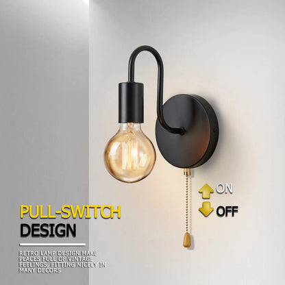 Industrial Black Wall Sconce – Nordic E27 Iron Lamp for Bedroom & Bathroom Decor