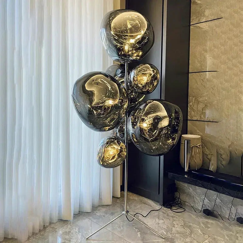 DecorBites LED lava floor lamp with smoky glass globes on a chrome tripod stand on Tampa Home & Garden Store