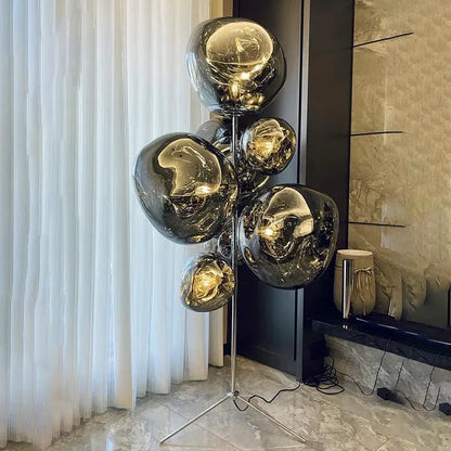 DecorBites LED lava floor lamp with smoky glass globes on a chrome tripod stand on Tampa Home & Garden Store