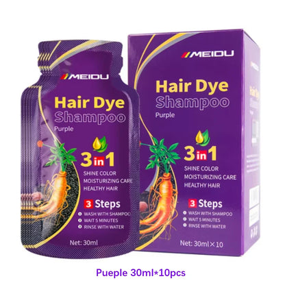 Hair Dye Shampoo 3 in 1 Purple sachets and box MEIDU, 30ml, 10 pcs moisturizing color for hair on Tampa Home & Garden Store