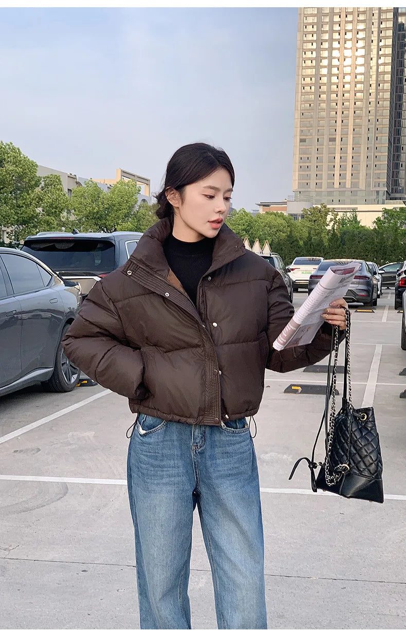 UpTrend Deals women's brown cropped cotton-padded puffer jacket, casual streetwear look on Tampa Home & Garden Store