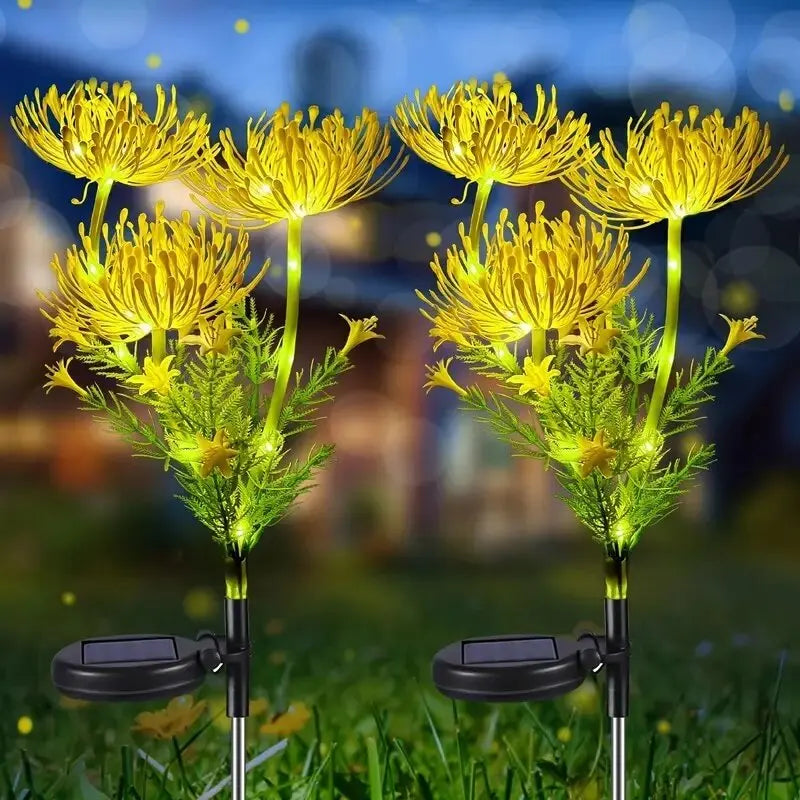 2pc Solar Bian Flower LED Garden Lights with yellow bloom heads on stake for outdoor yard path on Tampa Home & Garden Store
