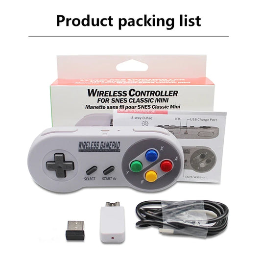 2.4G wireless SNES gamepad by FLIPSTYLEZLLC with colorful A B X Y buttons and USB dongle on Tampa Home & Garden Store