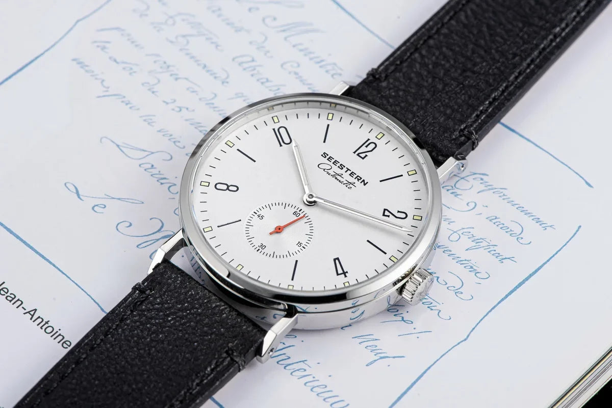 Men's Ultra-Thin Automatic Dress Watch with stainless steel case, white dial, black leather strap on Tampa Home & Garden Store