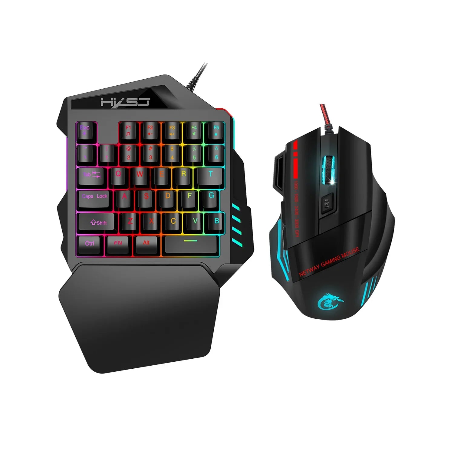 FLIPSTYLEZLLC one-handed wired backlit keyboard and wired gaming mouse with rainbow RGB keys on Tampa Home & Garden Store